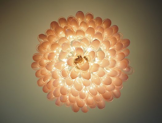 Large Murano Glass Chandelier with 101 Pink Lattimo Glass Petals, 1990s-FHZ-1818544