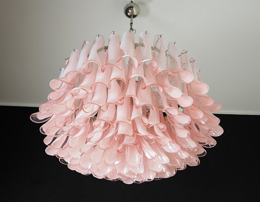 Large Murano Glass Chandelier with 101 Pink Lattimo Glass Petals, 1990s-FHZ-1818544