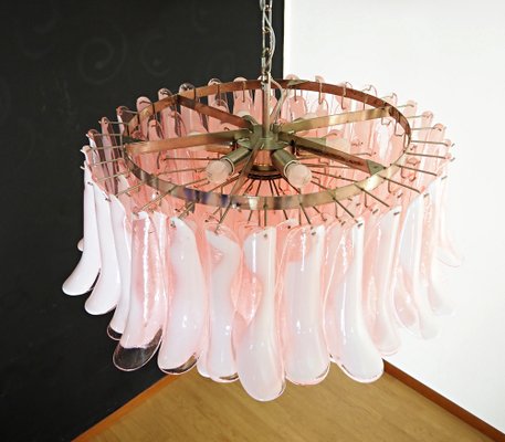 Large Murano Glass Chandelier with 101 Pink Lattimo Glass Petals, 1990s-FHZ-1818544