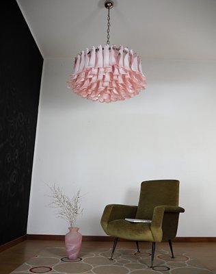 Large Murano Glass Chandelier with 101 Pink Lattimo Glass Petals, 1990s-FHZ-1818544