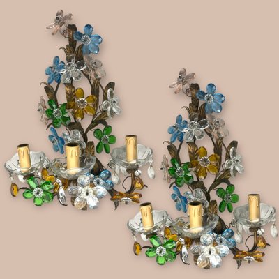 Large Murano Glass Flower Tole Sconces, 1960s, Set of 2-JJC-1752282