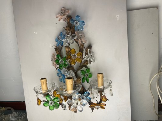 Large Murano Glass Flower Tole Sconces, 1960s, Set of 2-JJC-1752282