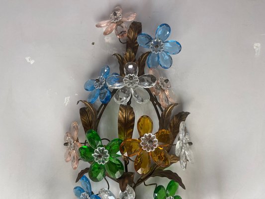 Large Murano Glass Flower Tole Sconces, 1960s, Set of 2-JJC-1752282