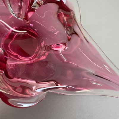 Large Murano Glass Pink Floral Bowl, Italy, 1970s-QZ-1149892