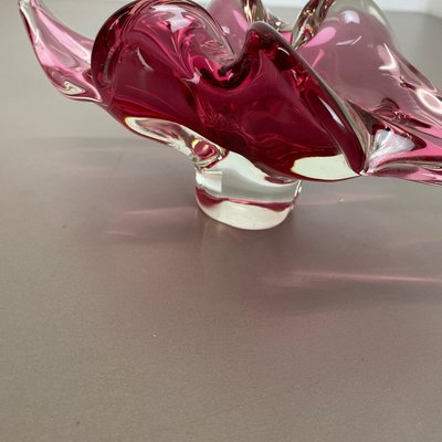 Large Murano Glass Pink Floral Bowl, Italy, 1970s-QZ-1149892