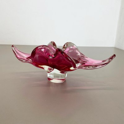 Large Murano Glass Pink Floral Bowl, Italy, 1970s-QZ-1149892