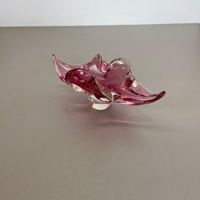 Large Murano Glass Pink Floral Bowl, Italy, 1970s-QZ-1149892