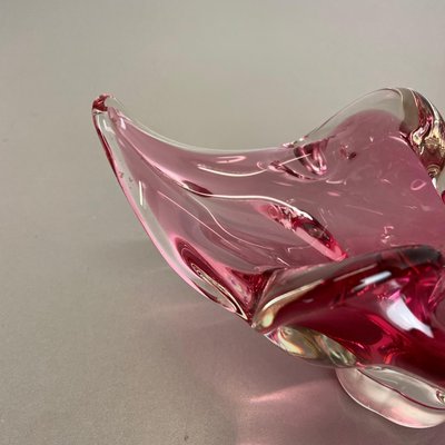 Large Murano Glass Pink Floral Bowl, Italy, 1970s-QZ-1149892