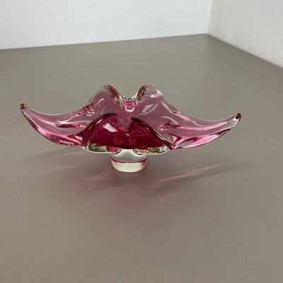 Large Murano Glass Pink Floral Bowl, Italy, 1970s-QZ-1149892