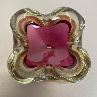 Large Murano Glass Pink Gold Bowl Element Shell Ashtray, Italy, 1970s-QZ-1425951