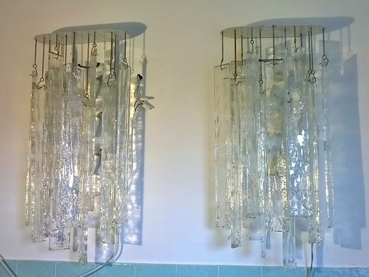 Large Murano Glass Wall Lights, 1970s, Set of 2-EI-203163