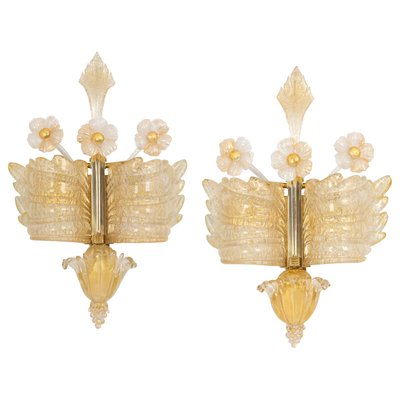 Large Murano Glass Wall Sconces attributed to Barovier & Toso, Italy, 1970s, Set of 2-UGR-1725968