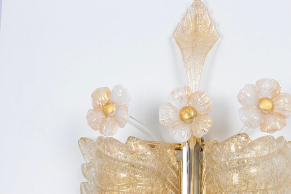 Large Murano Glass Wall Sconces attributed to Barovier & Toso, Italy, 1970s, Set of 2-UGR-1725968