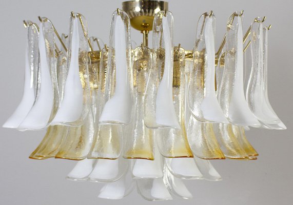 Large Murano Glass White and Amber Tulip Chandelier, Italy, 1970s-MBH-1821570