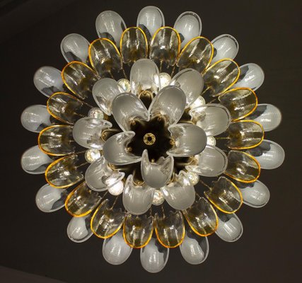 Large Murano Glass White and Amber Tulip Chandelier, Italy, 1970s-MBH-1821570