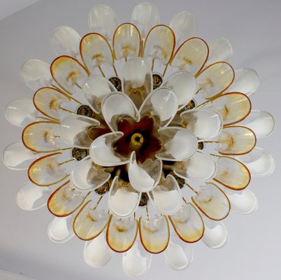 Large Murano Glass White and Amber Tulip Chandelier, Italy, 1970s-MBH-1821570