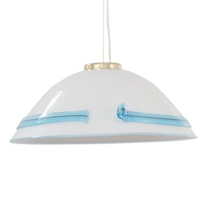 Large Murano Glass White with Turquoise and Black Hot Applications Suspension Lamp, 1980s-MPO-1319320