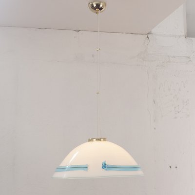 Large Murano Glass White with Turquoise and Black Hot Applications Suspension Lamp, 1980s-MPO-1319320