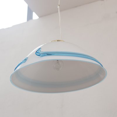 Large Murano Glass White with Turquoise and Black Hot Applications Suspension Lamp, 1980s-MPO-1319320