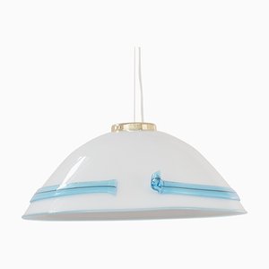 Large Murano Glass White with Turquoise and Black Hot Applications Suspension Lamp, 1980s-MPO-1319320