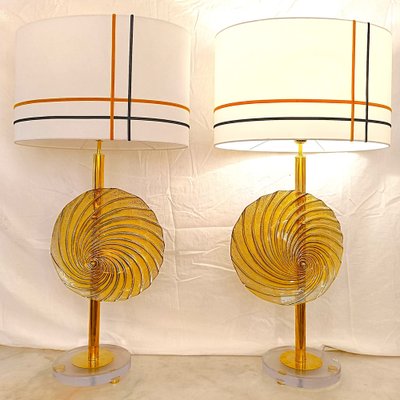 Large Murano Golden Disc Table Lamps, 1920s, Set of 2-RFP-2031433