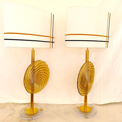 Large Murano Golden Disc Table Lamps, 1920s, Set of 2-RFP-2031433