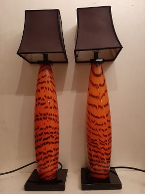 Large Murano Table Lamps with Tiger Pattern Glass by Gino Cenedese, Set of 2-AWL-1100658