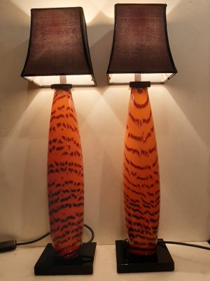 Large Murano Table Lamps with Tiger Pattern Glass by Gino Cenedese, Set of 2-AWL-1100658