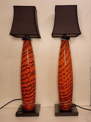 Large Murano Table Lamps with Tiger Pattern Glass by Gino Cenedese, Set of 2-AWL-1100658