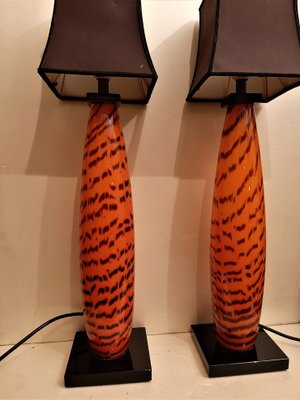 Large Murano Table Lamps with Tiger Pattern Glass by Gino Cenedese, Set of 2-AWL-1100658