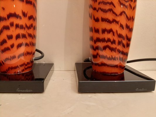 Large Murano Table Lamps with Tiger Pattern Glass by Gino Cenedese, Set of 2-AWL-1100658