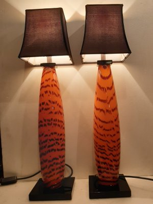 Large Murano Table Lamps with Tiger Pattern Glass by Gino Cenedese, Set of 2-AWL-1100658