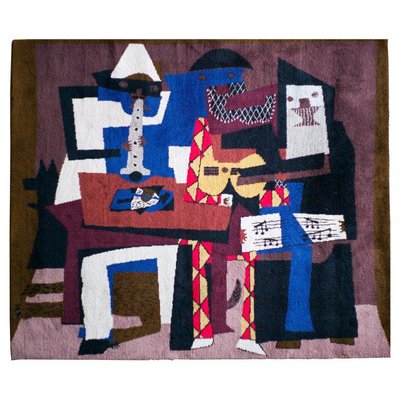 Large Musicus Con Mascaras Wool Tapestry in the style of Pablo Picasso-WN-1076544