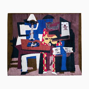 Large Musicus Con Mascaras Wool Tapestry in the style of Pablo Picasso-WN-1076544