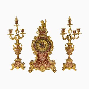 Large Napoleon III Gilt Bronze Mantel Set, Set of 3-WFS-2031747