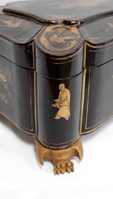 Large Napoleon III Japonaiserie Wooden Box Painted Black, Mid-19th Century-RVK-968588