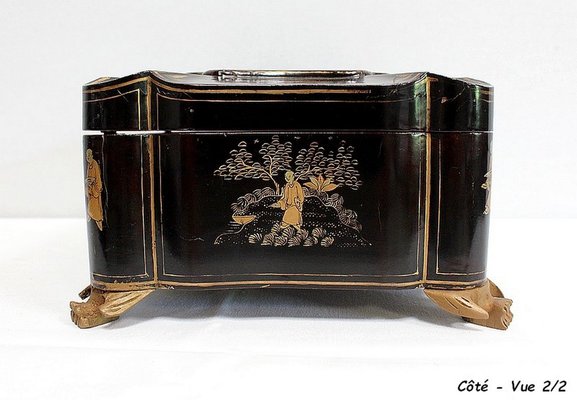 Large Napoleon III Japonaiserie Wooden Box Painted Black, Mid-19th Century-RVK-968588