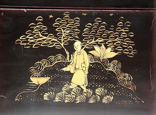 Large Napoleon III Japonaiserie Wooden Box Painted Black, Mid-19th Century-RVK-968588