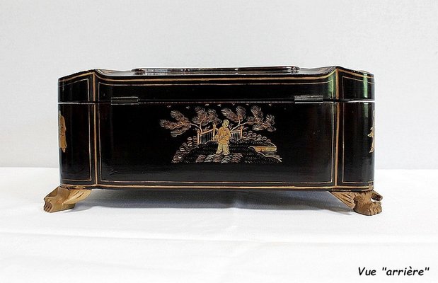 Large Napoleon III Japonaiserie Wooden Box Painted Black, Mid-19th Century-RVK-968588