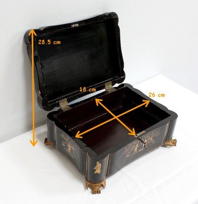 Large Napoleon III Japonaiserie Wooden Box Painted Black, Mid-19th Century-RVK-968588