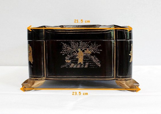 Large Napoleon III Japonaiserie Wooden Box Painted Black, Mid-19th Century-RVK-968588