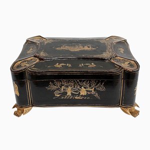 Large Napoleon III Japonaiserie Wooden Box Painted Black, Mid-19th Century-RVK-968588