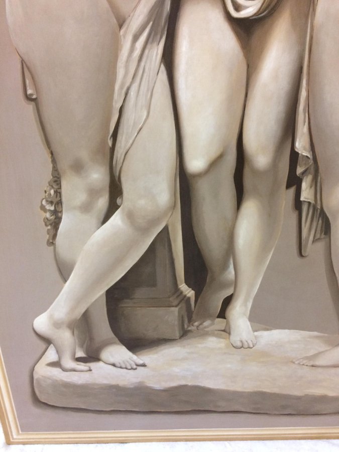 Large Neoclassical 3 Graces Grisaille Painting after Canova, 1920