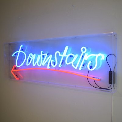 Large Neon Downstairs Sign, 1980s-FB-577685