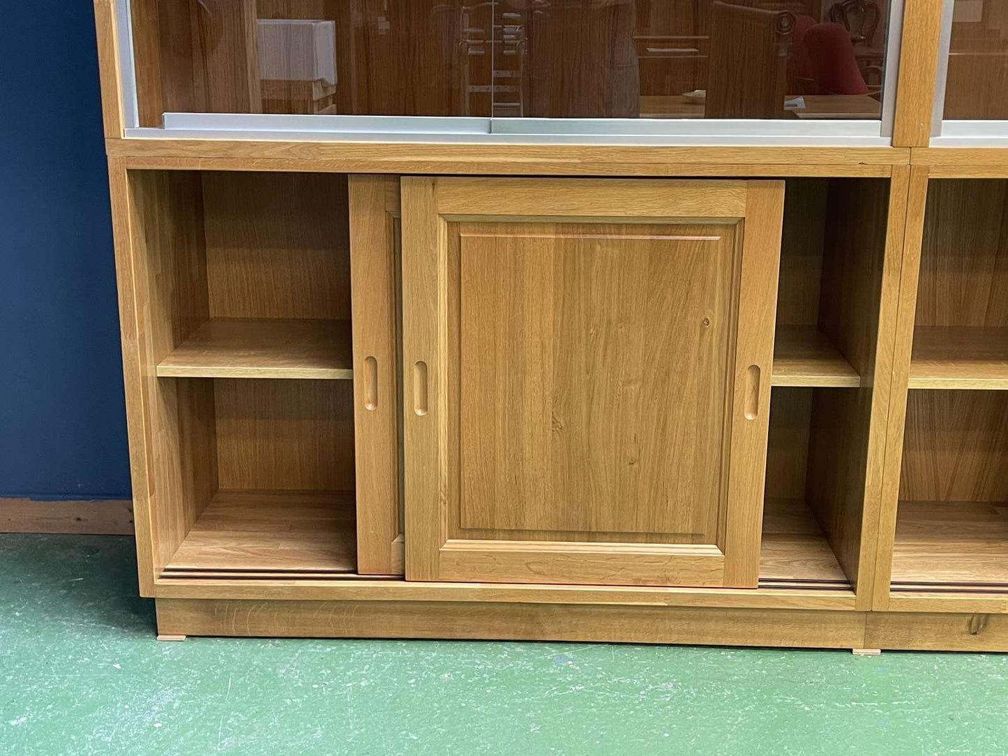 Large Oak Display Cabinet with Sliding Doors, 1990s