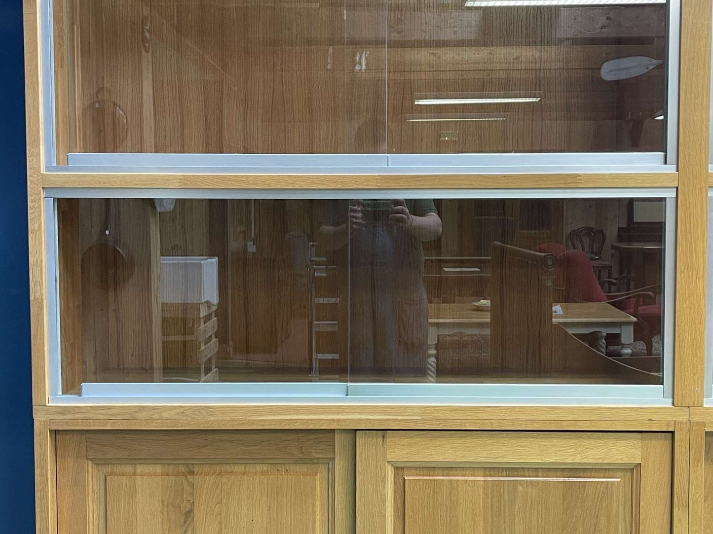 Large Oak Display Cabinet with Sliding Doors, 1990s