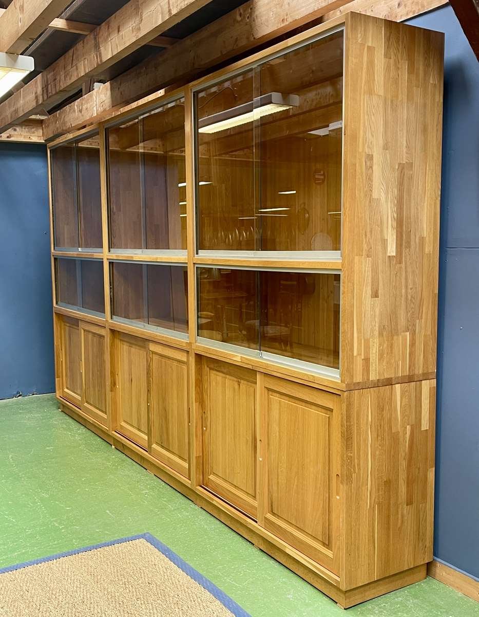 Large Oak Display Cabinet with Sliding Doors, 1990s