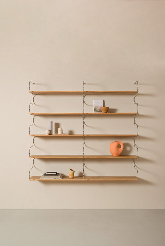 Large Onda Shelf in Oak and Chrome by Schneid Studio