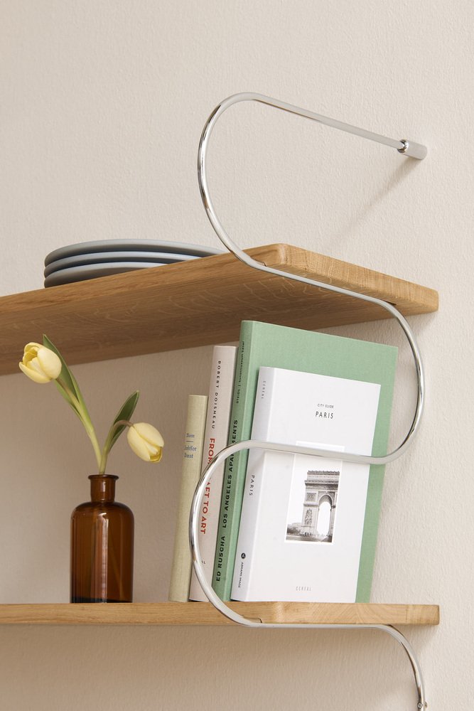 Large Onda Shelf in Oak and Chrome by Schneid Studio