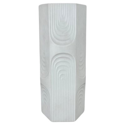 Large Op Art Biscuit Porcelain Vase by AK Kaiser, 1970s